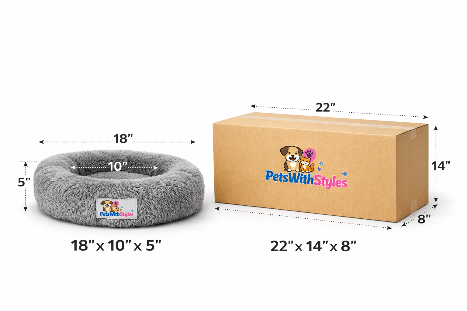 CozyCloud Calming Dog Bed Anti-Anxiety Plush Round 24 Inch Grey for Small Medium Dogs | PetsWithStyles - Image 4