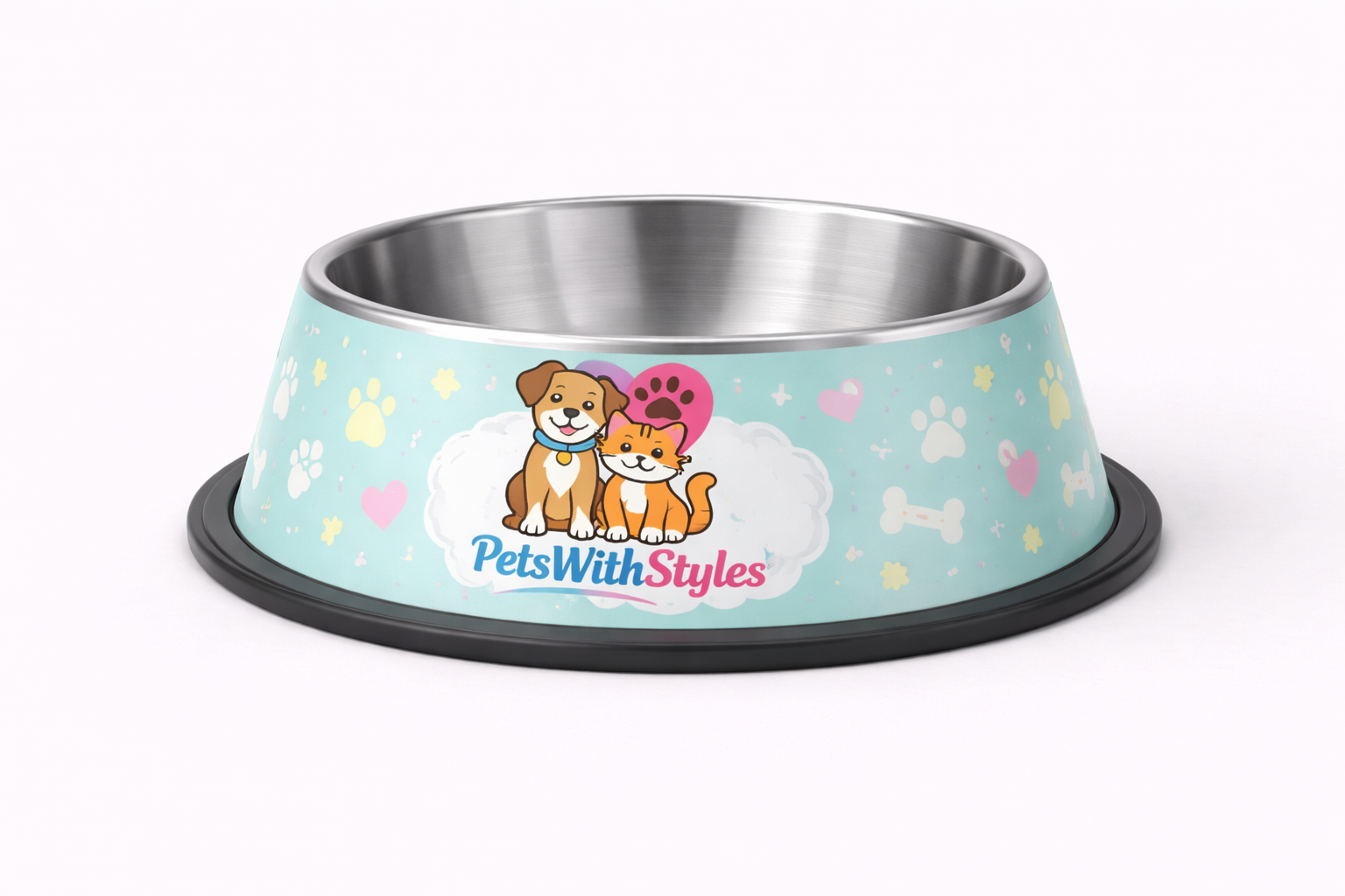 Stainless Steel Dog Bowl Non-Slip 32oz Silver | PetsWithStyles