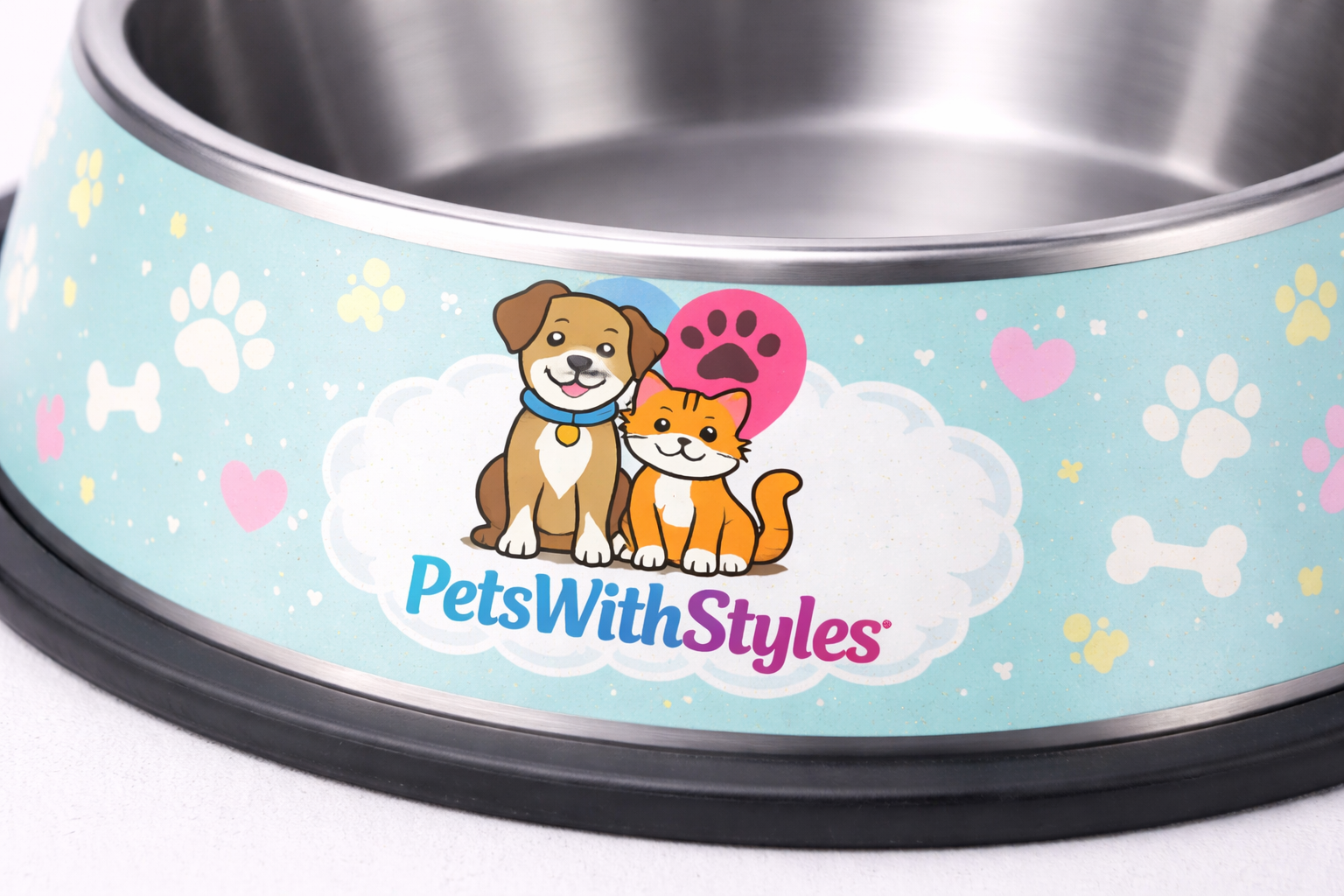 Stainless Steel Dog Bowl Non-Slip 32oz Silver | PetsWithStyles - Image 2