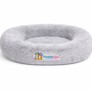 CozyCloud Calming Dog Bed Anti-Anxiety Plush Round 24 Inch Grey for Small Medium Dogs | PetsWithStyles