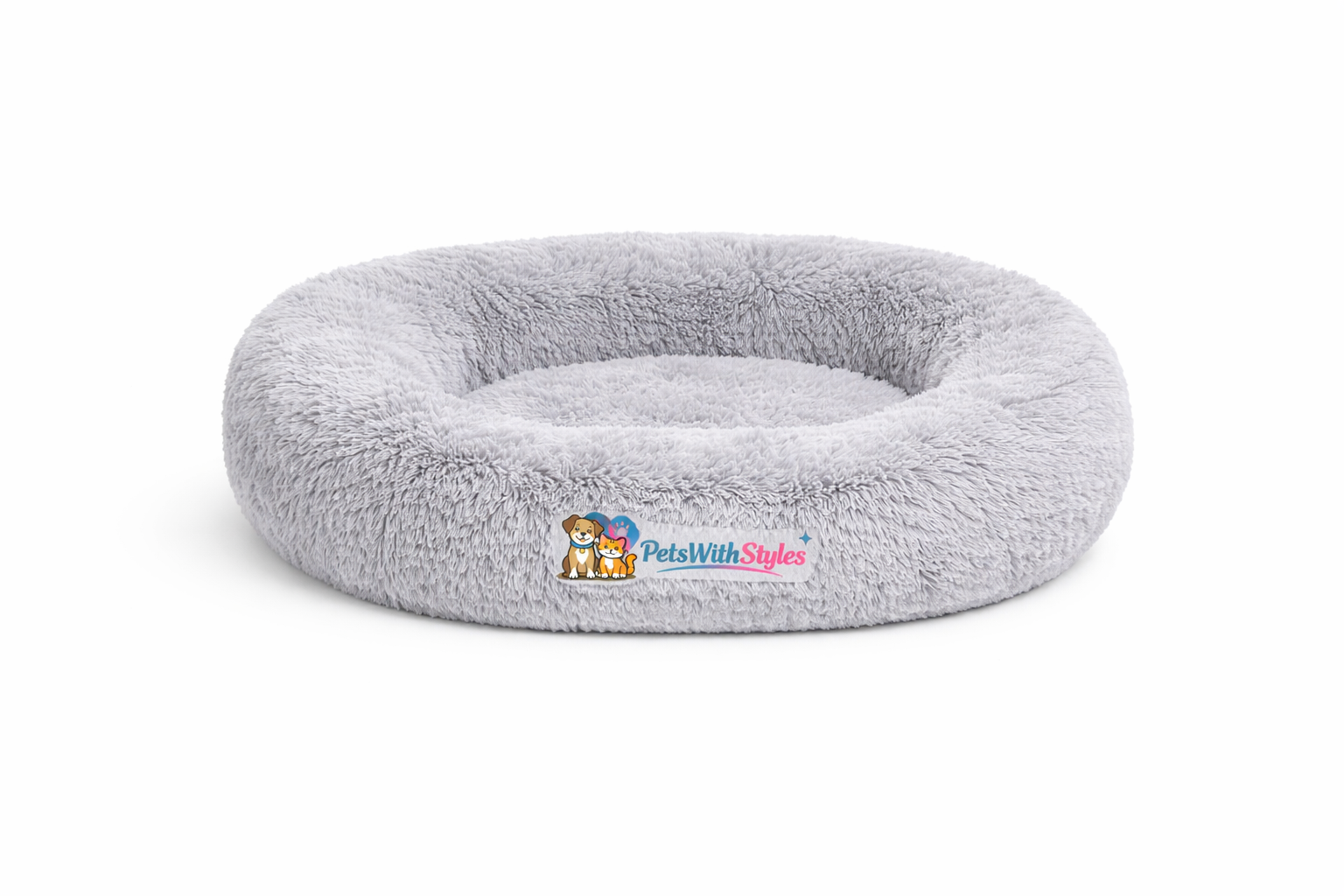 CozyCloud Calming Dog Bed Anti-Anxiety Plush Round 24 Inch Grey for Small Medium Dogs | PetsWithStyles