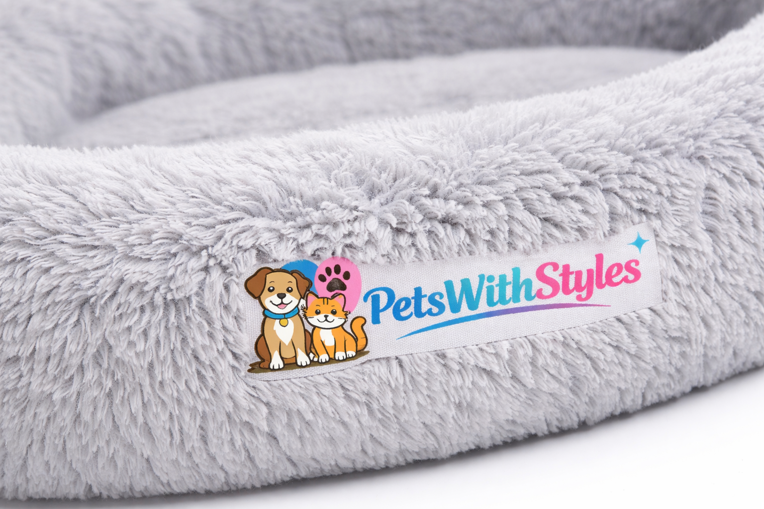 CozyCloud Calming Dog Bed Anti-Anxiety Plush Round 24 Inch Grey for Small Medium Dogs | PetsWithStyles - Image 3