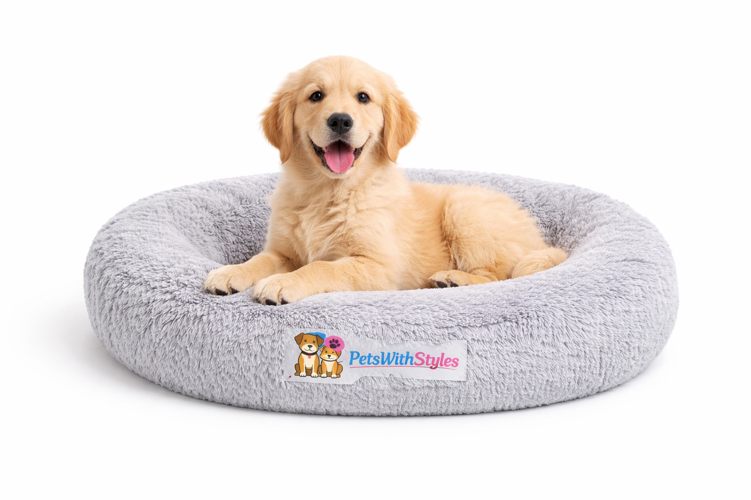 CozyCloud Calming Dog Bed Anti-Anxiety Plush Round 24 Inch Grey for Small Medium Dogs | PetsWithStyles - Image 2