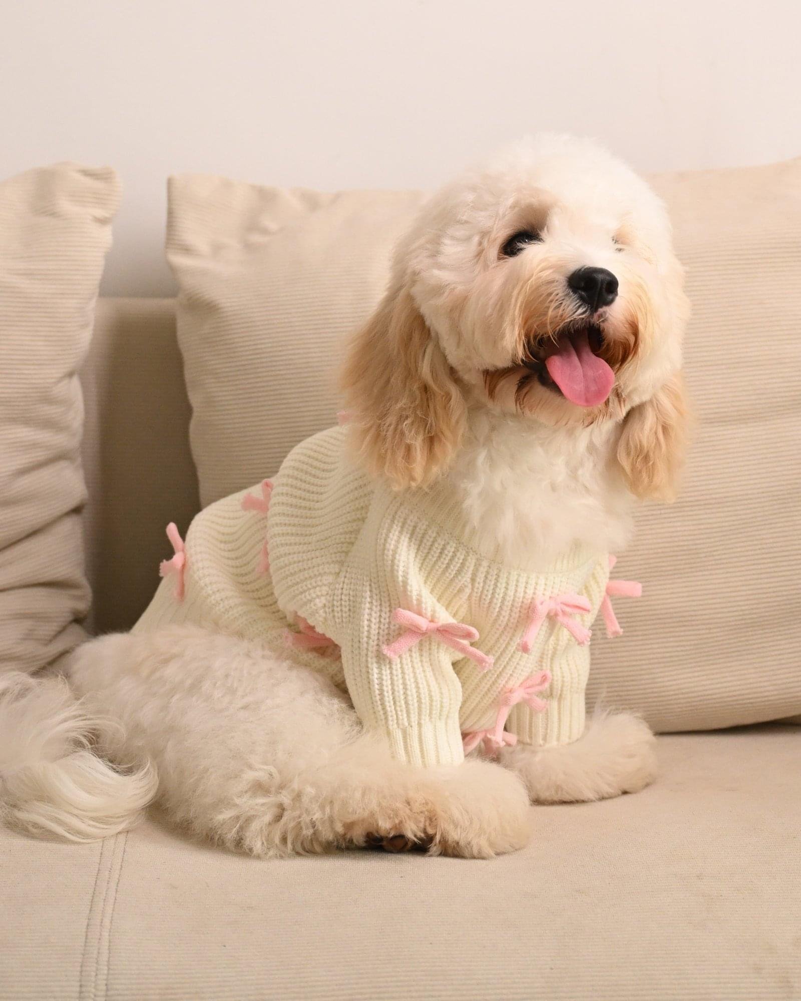Pink Bow-3D Motif Pet Sweater